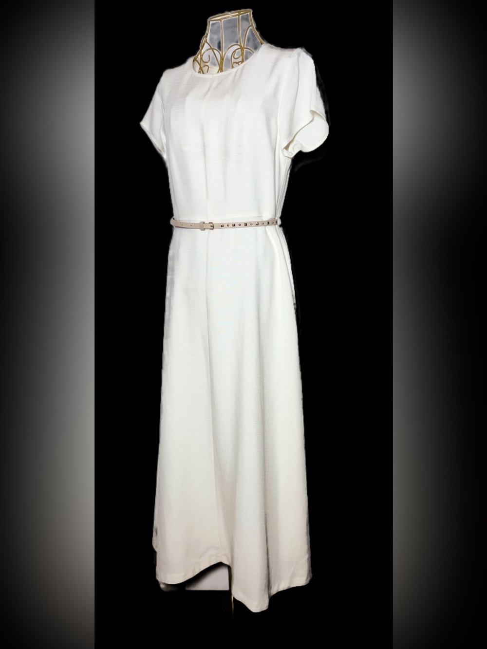 NWT J. Crew Ivory Viscose Short Sleeve Maxi Dress w/ Preowned J. Crew Belt M (8) - Picture 4 of 14